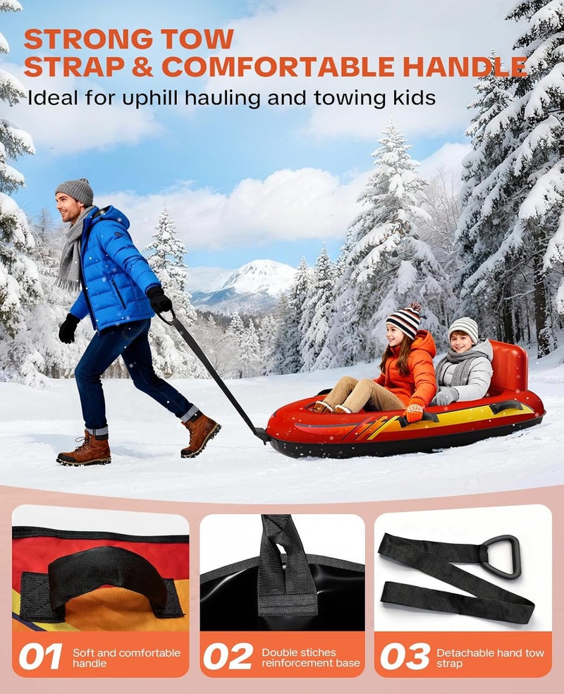 GRENACU 2 Person Inflatable Snow Sled with Premium Canvas Cover, Snow Tubes for Sledding Heavy Duty with Backrest and Handles for Adults, Winter Outdoor Toys Gifts for Boys Girls Family - Image 3